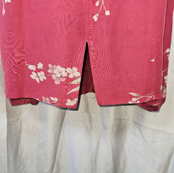 Jones New York red tan pink floral silk linen sheath dress Womens 14 - Picture 5 of 8